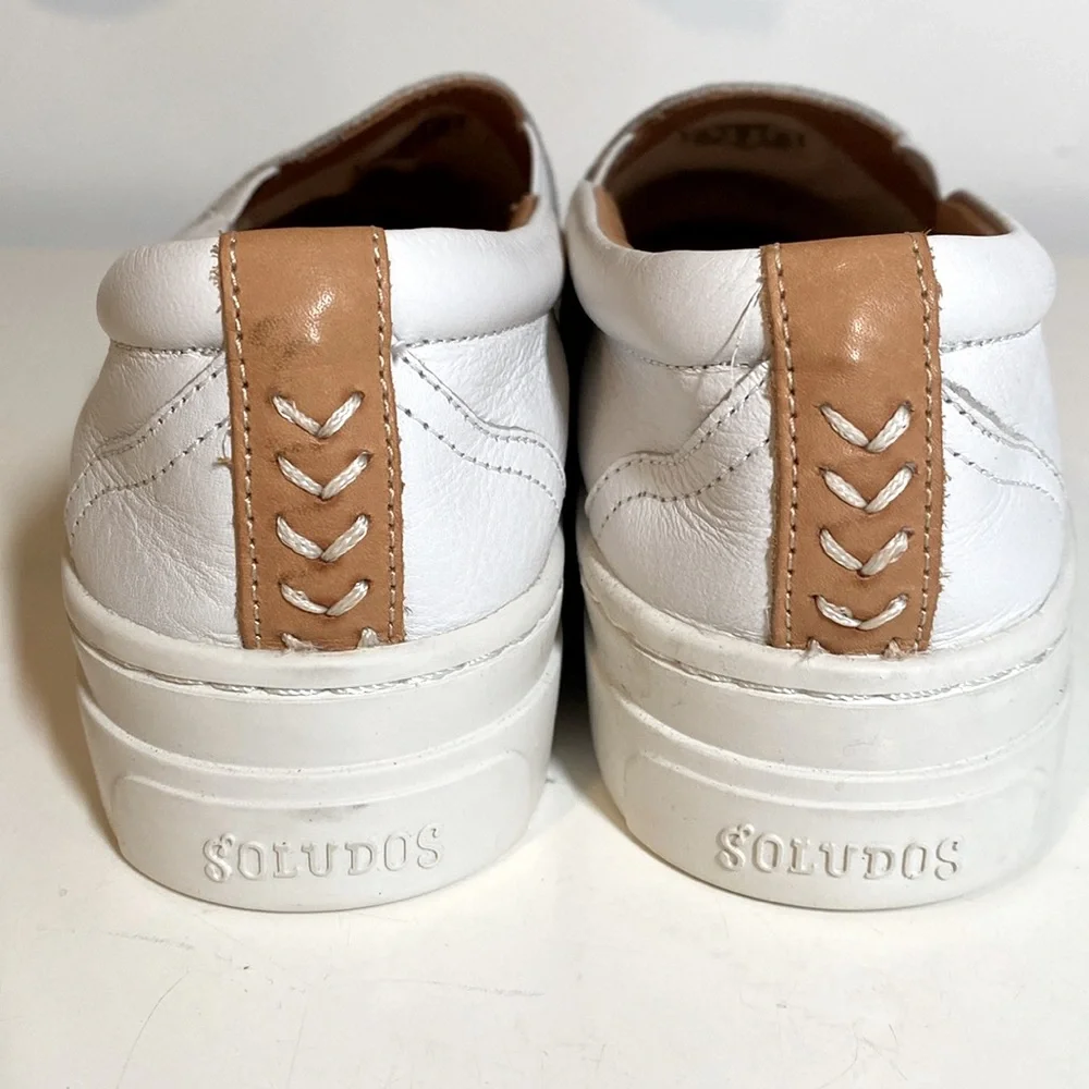 Soludos White Leather Slip-On Sneakers Size 8.5 NWOT - Picture 3 of 6